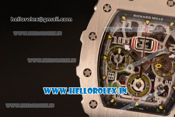 Richard Mille RM11-03 Swiss Valjoux 7750 Automatic Steel Case Skeleton Dial With Arabic Numeral Markers Yellow Rubber Strap(KV) - Click Image to Close